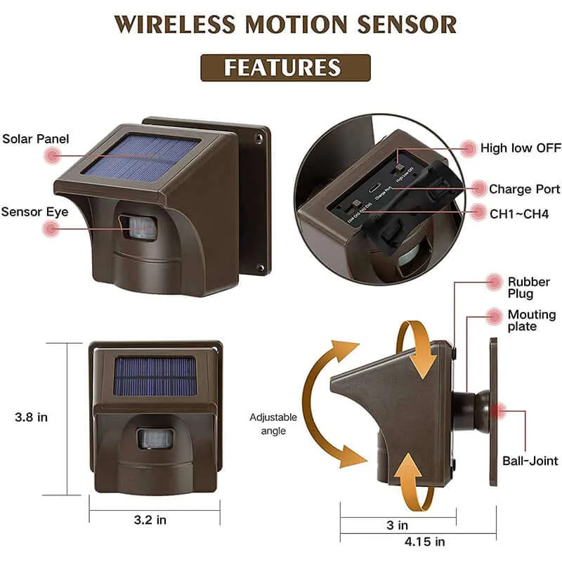 1/2 Mile Solar Driveway Alarm Motion sensor Wireless Motion Alert