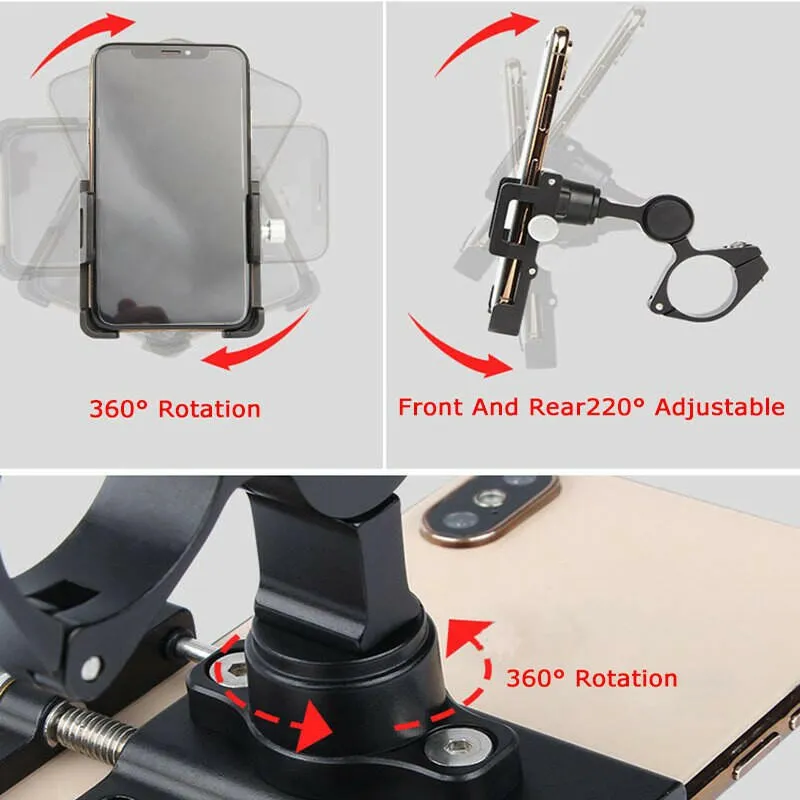 Aluminum Alloy Bike Phone Holder 360 Degrees Rotation Bicycle Phone Mount Cycling Mobile Phone Bracket Bicycle Accessories