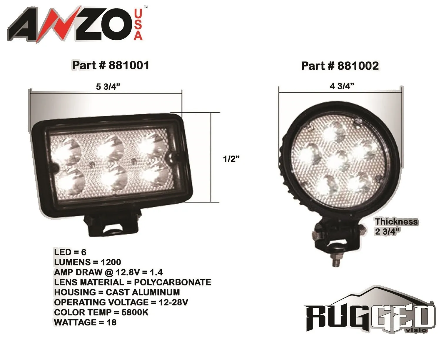 Anzo USA 881002 Rugged Vision LED Fog Light