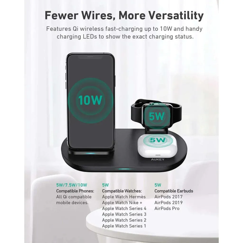 AUKEY 3-in-1 Wireless Charger Black