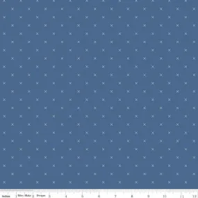 Bee Cross Stitch Denim Cotton Yardage by Lori Holt | Riley Blake Designs