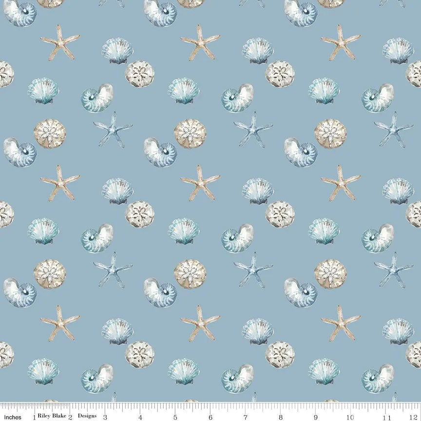 Blue Escape Coastal Shell Toss Blue Cotton Yardage by Lisa Audit | Riley Blake Designs