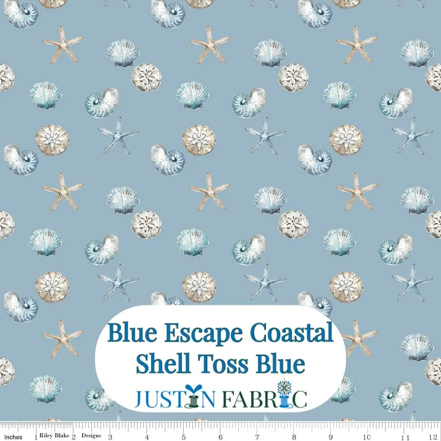 Blue Escape Coastal Shell Toss Blue Cotton Yardage by Lisa Audit | Riley Blake Designs