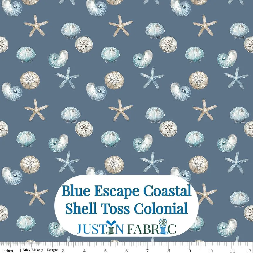 Blue Escape Coastal Shell Toss Colonial Cotton Yardage by Lisa Audit | Riley Blake Designs