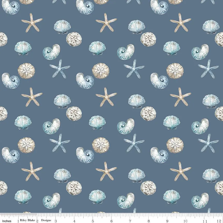 Blue Escape Coastal Shell Toss Colonial Cotton Yardage by Lisa Audit | Riley Blake Designs