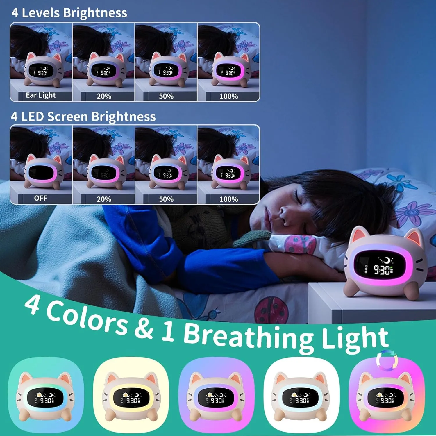 Cat Alarm Clock Digital Night Light