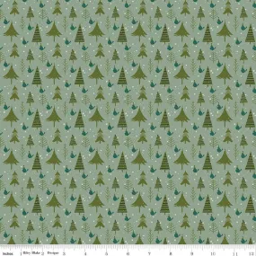 Christmas Is In Town Trees Sage Yardage by Sandy Gervais | Riley Blake Designs