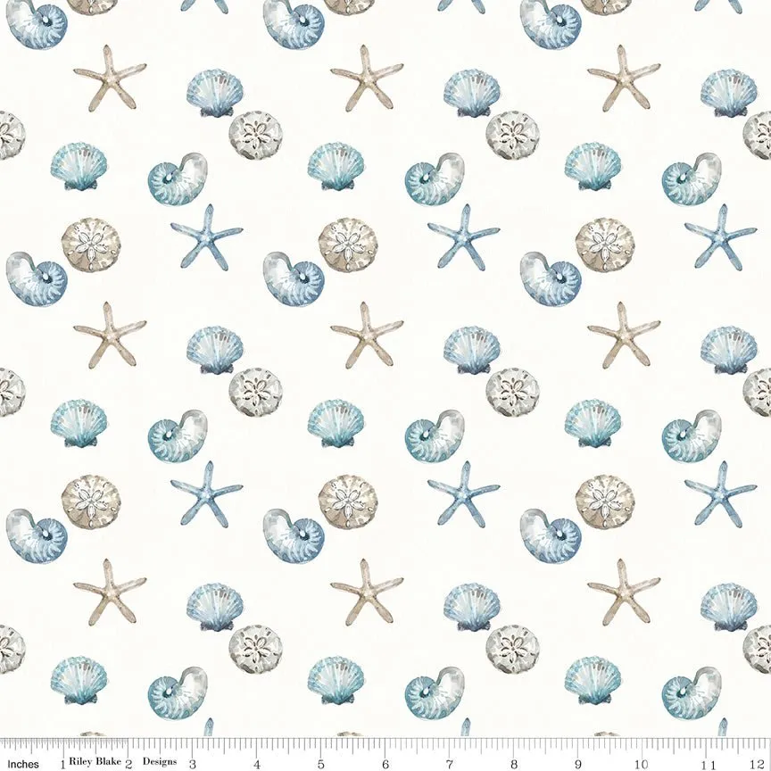 (Copy) Blue Escape Coastal Shell Toss Off White Cotton Yardage by Lisa Audit | Riley Blake Designs
