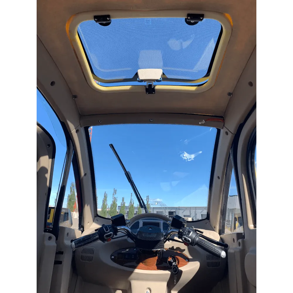 GIO GOLF ENCLOSED MOBILITY SCOOTER 60V 1200W, top speed 18mph, Range up to 30 miles, backup camera, heater, fan, alarm, media center, 500lb load capacity