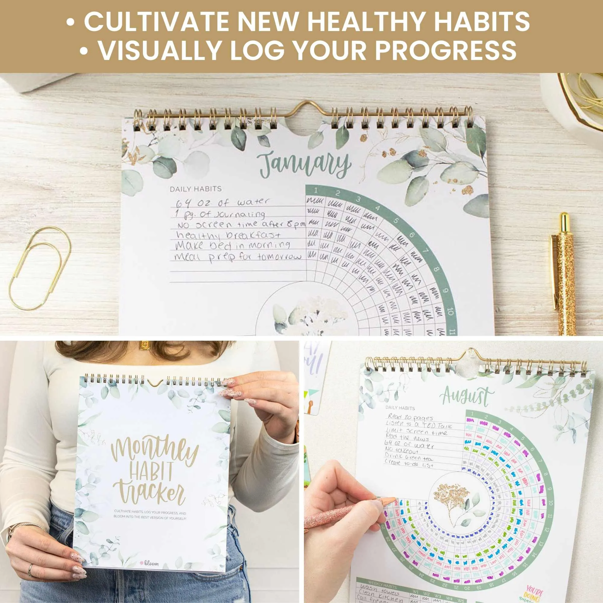 Habit Tracking Calendar, 8” x 10”, Greenery
