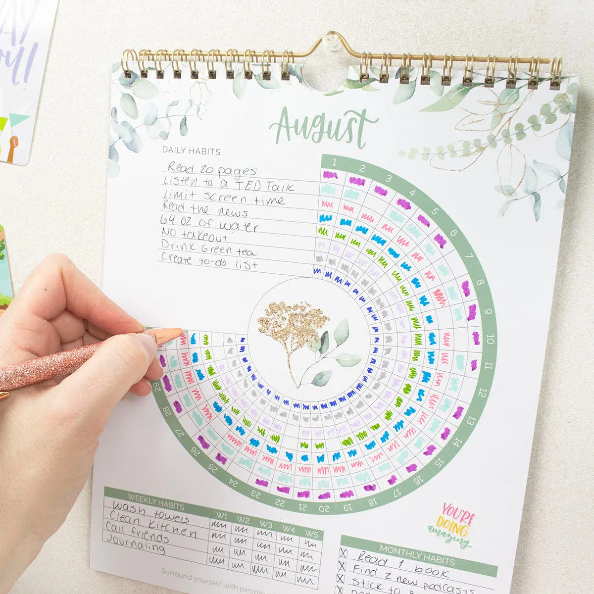 Habit Tracking Calendar, 8” x 10”, Greenery