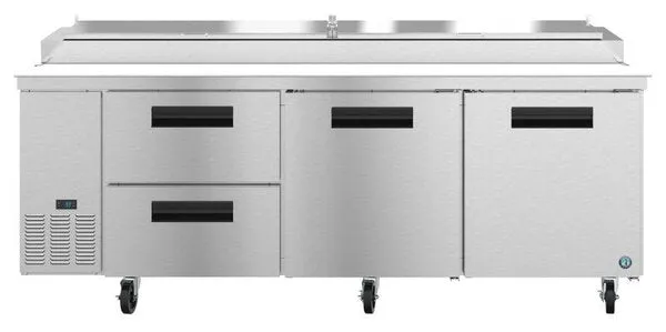 Hoshizaki PR93A-D2 93" Refrigerator Three Section Pizza Prep Table, 2 Drawer and 2 Door