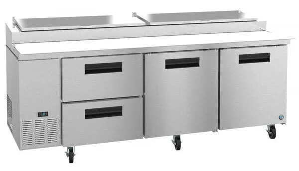 Hoshizaki PR93A-D2 93" Refrigerator Three Section Pizza Prep Table, 2 Drawer and 2 Door