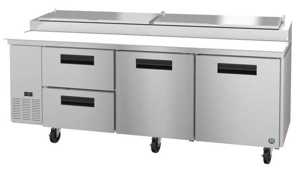 Hoshizaki PR93A-D2 93" Refrigerator Three Section Pizza Prep Table, 2 Drawer and 2 Door