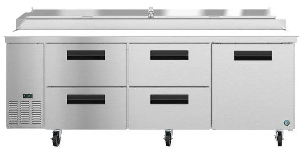 Hoshizaki PR93A-D4 93" Refrigerator Three Section Pizza Prep Table, 4 Drawer and 1 Door