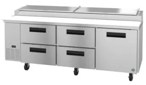 Hoshizaki PR93A-D4 93" Refrigerator Three Section Pizza Prep Table, 4 Drawer and 1 Door