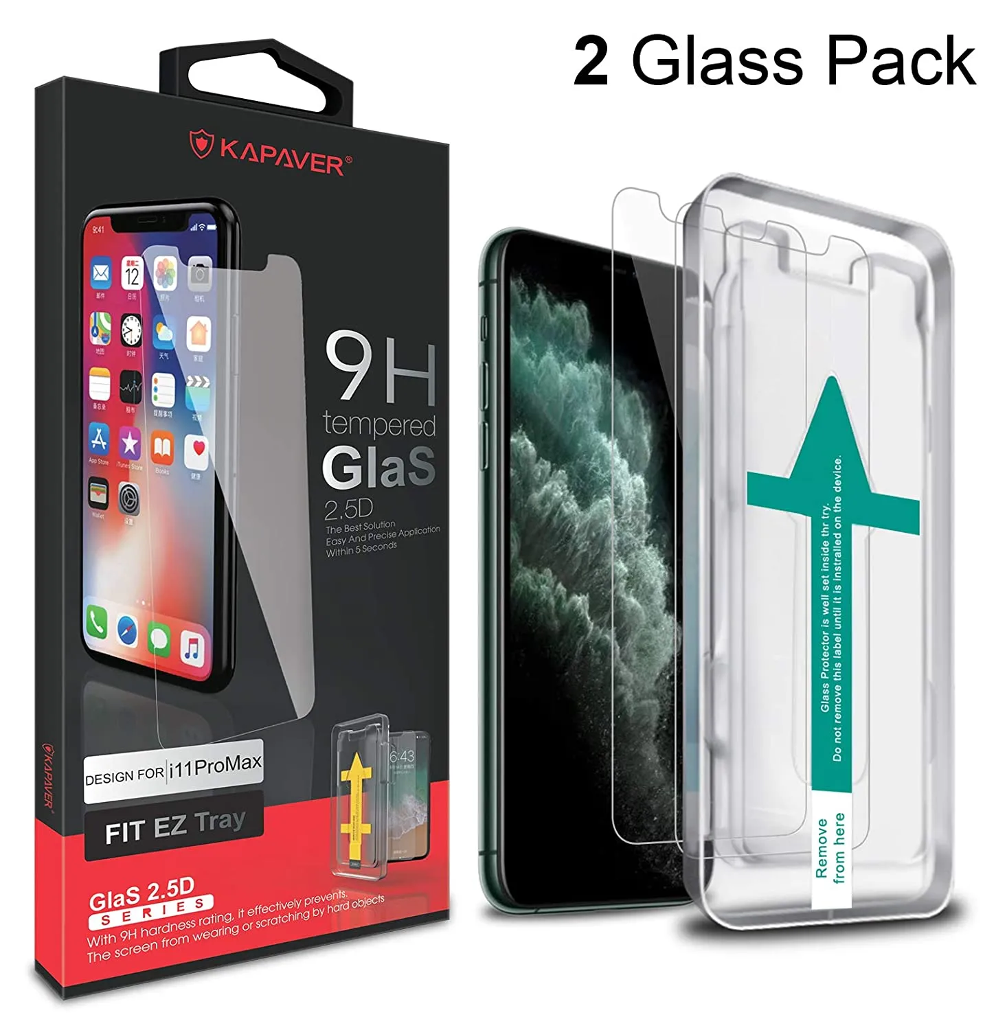 iPhone 11 Pro Max Tempered Glass Screen Protector Guard | EZ FIT - 2 Pack