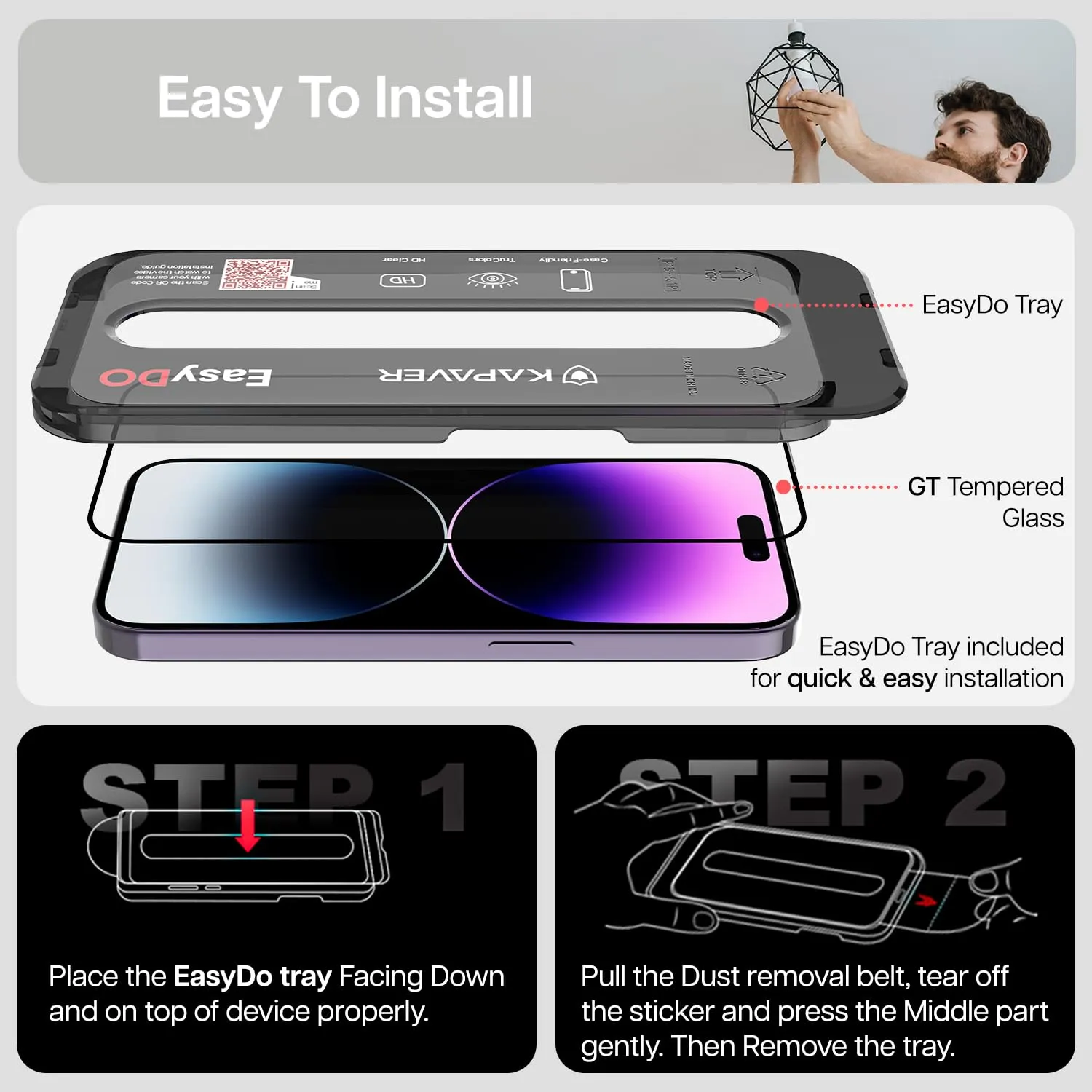 iPhone 14 Pro Max GT Series Clear Tempered Glass Screen Protector Guard | Easy Do (Clear) - 2 Pack