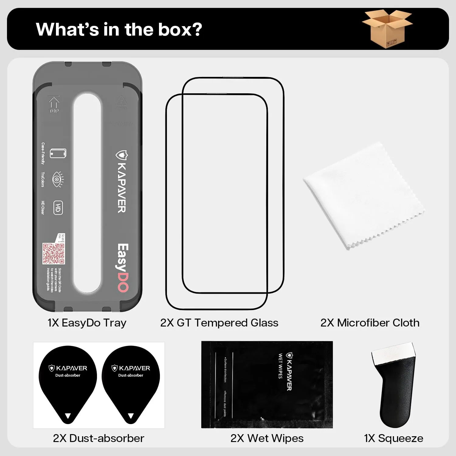 iPhone 14 Pro Max GT Series Clear Tempered Glass Screen Protector Guard | Easy Do (Clear) - 2 Pack
