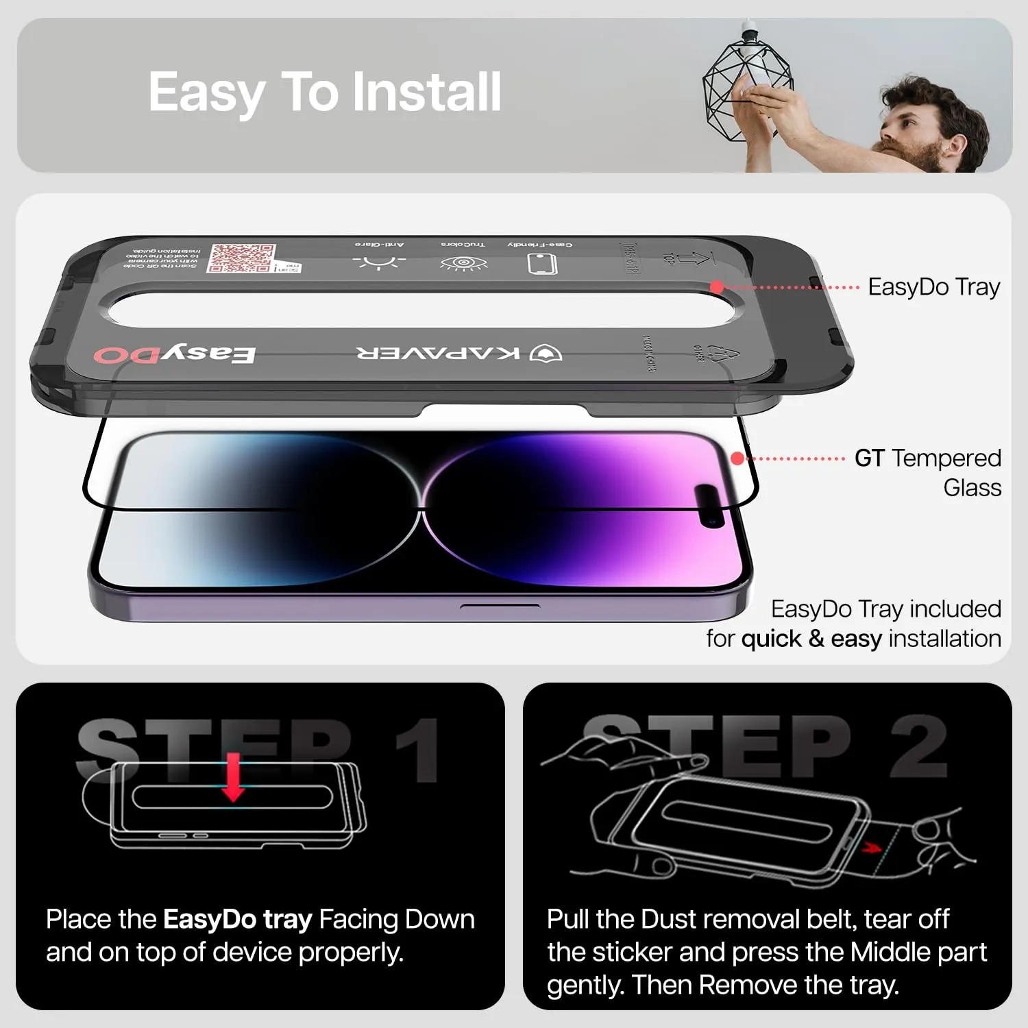 iPhone 14 Pro Max GT Series Matte Tempered Glass Screen Protector Guard | Easy Do (Matte) - 1 Pack