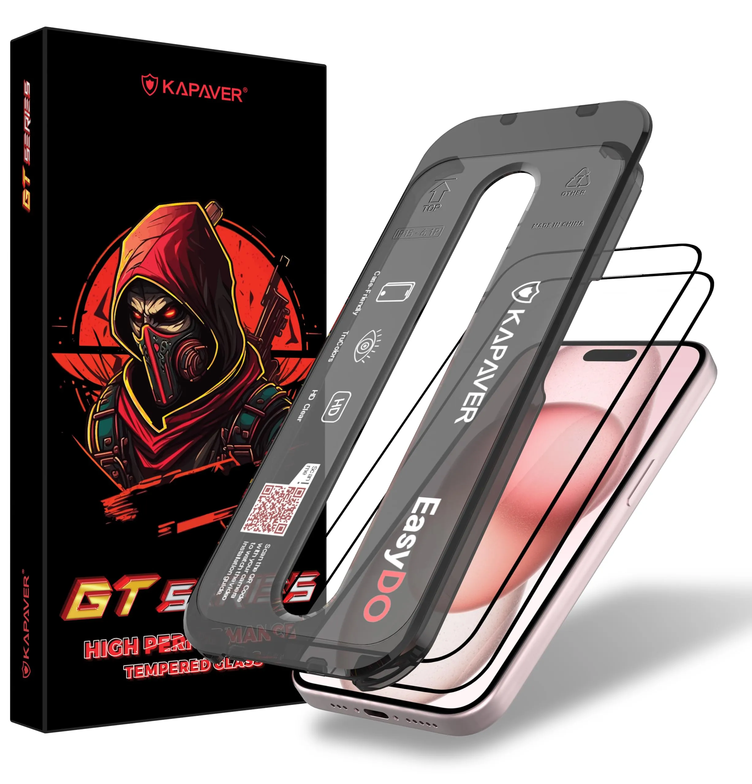 iPhone 15 Easy DO Tempered Glass Screen Protector Guard | GT Series (Clear) - 2 Pack
