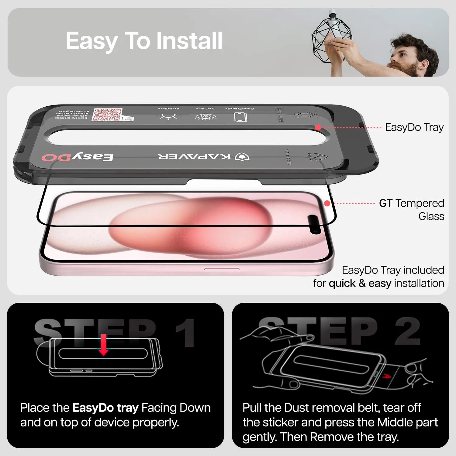 iPhone 15 Easy DO Tempered Glass Screen Protector Guard | GT Series (Matte)- 1 Pack