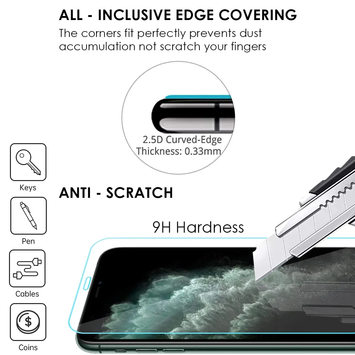 iPhone X/XS iPhone 11 Pro Tempered Glass Screen Protector Guard | EZ FIT - 2 Pack