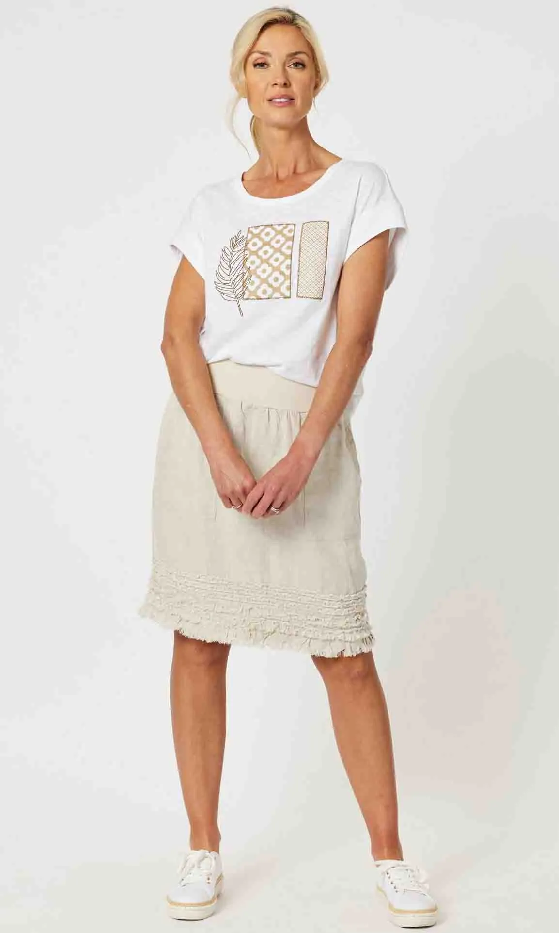 Linen Skirt Jersey Waist Ruffle Hem, More Colours