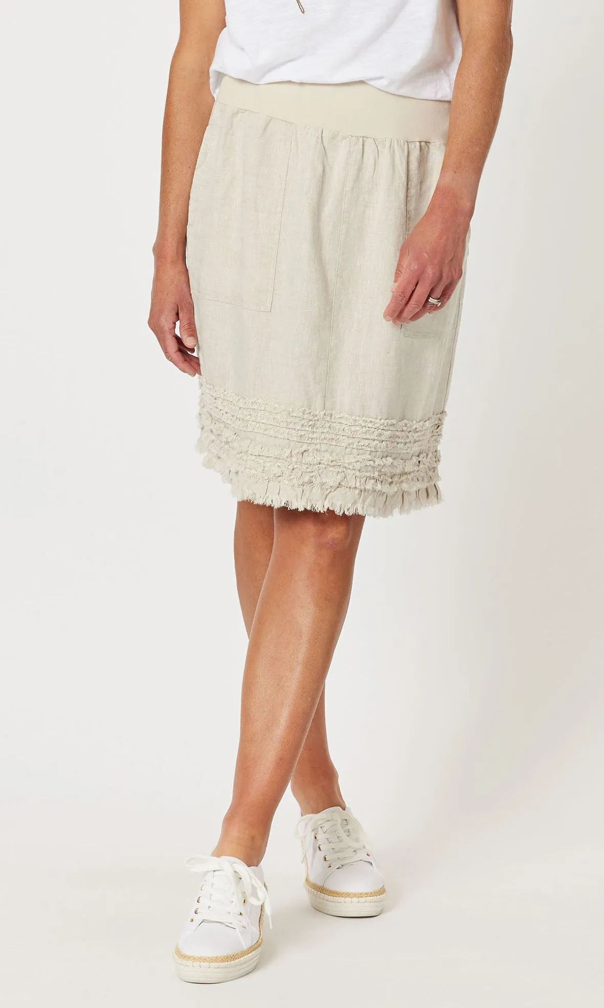 Linen Skirt Jersey Waist Ruffle Hem, More Colours