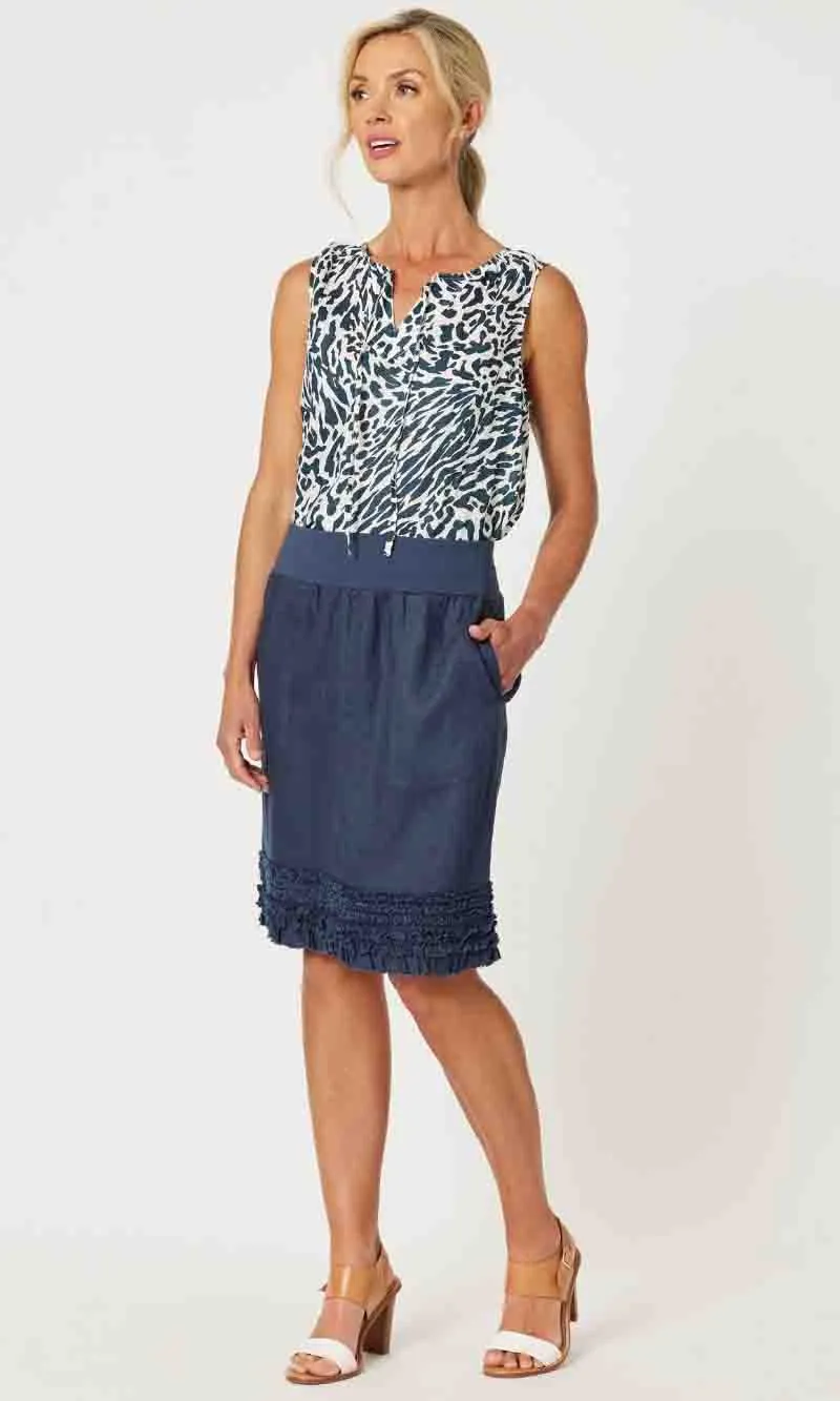 Linen Skirt Jersey Waist Ruffle Hem, More Colours