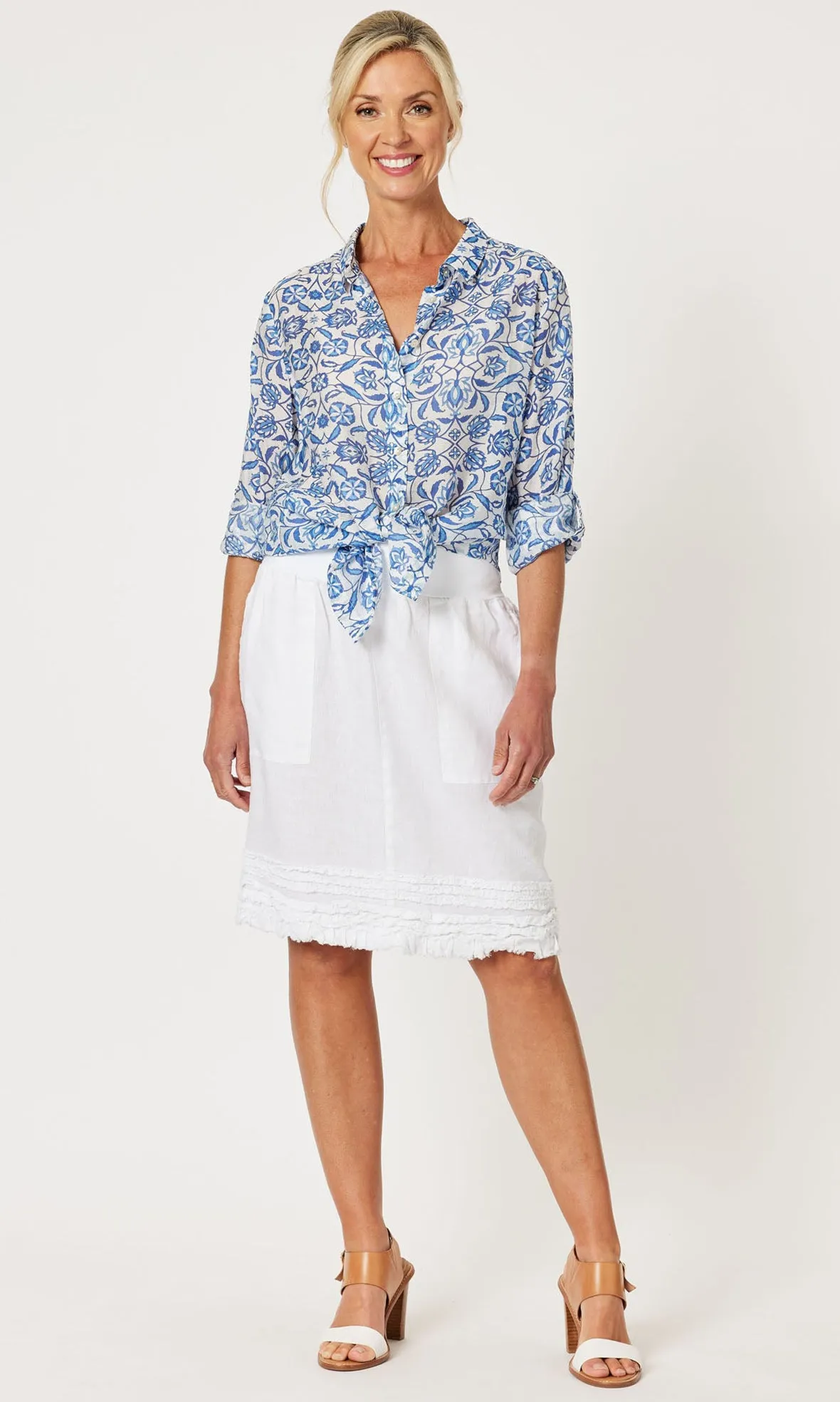 Linen Skirt Jersey Waist Ruffle Hem, More Colours