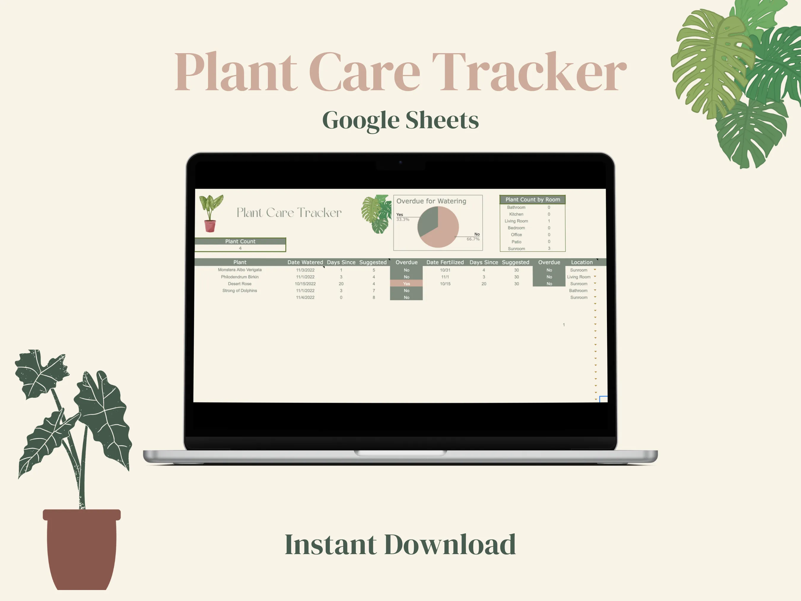 Plant Care Tracker Houseplant Watering Spreadsheet Digital Plant Care Schedule for Google Sheets