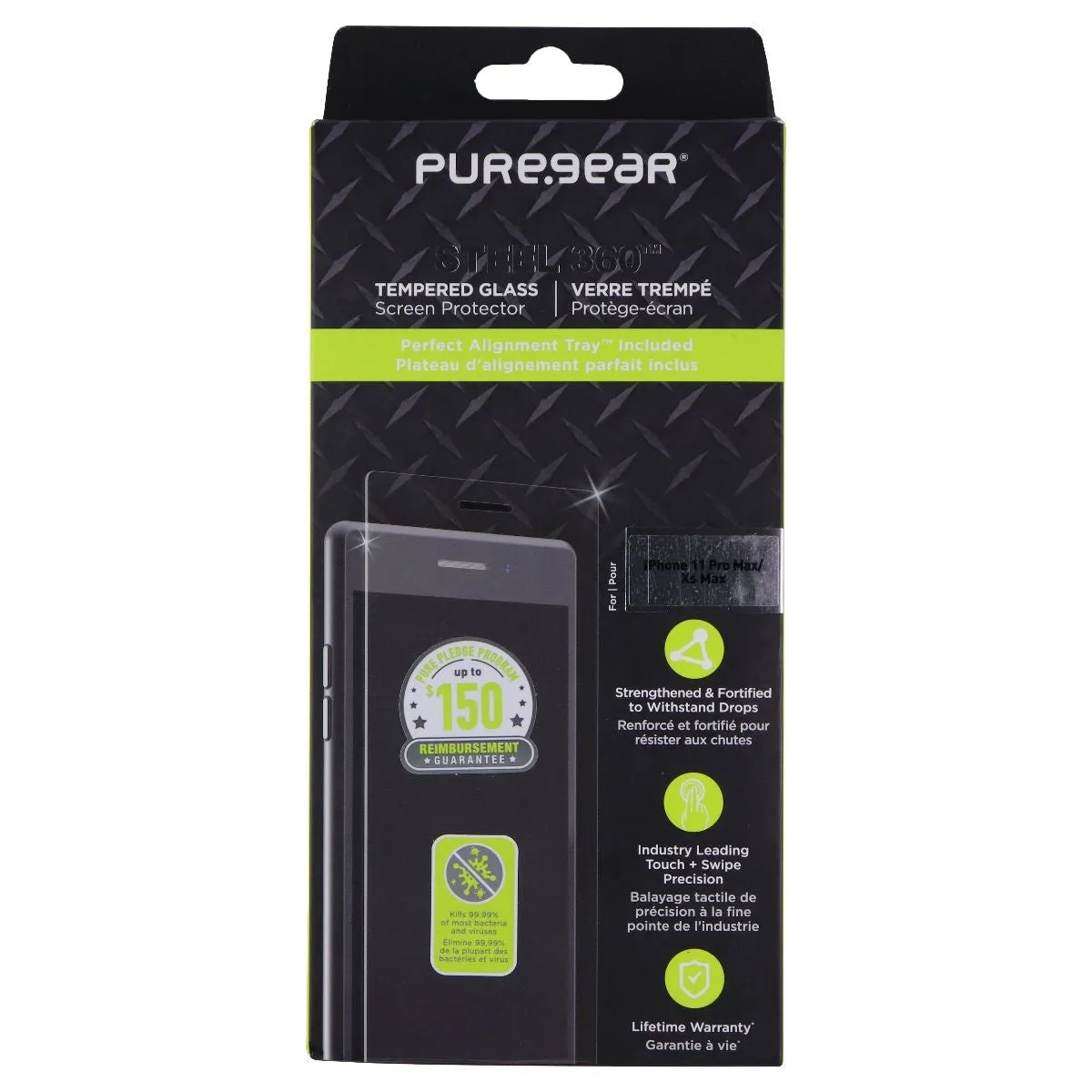 PureGear Steel 360 Tempered Glass for Apple iPhone 11 Pro Max / iPhone Xs Max