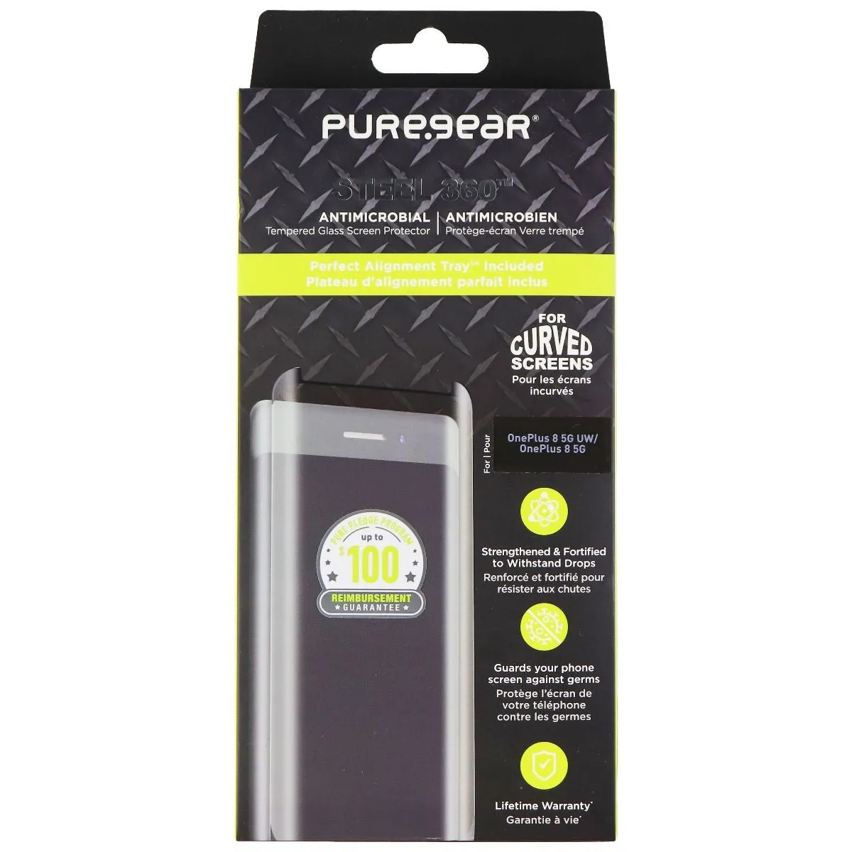 PureGear Steel 360 Tempered Glass Protector for OnePlus 8 5G UW / OnePlus 8 5G