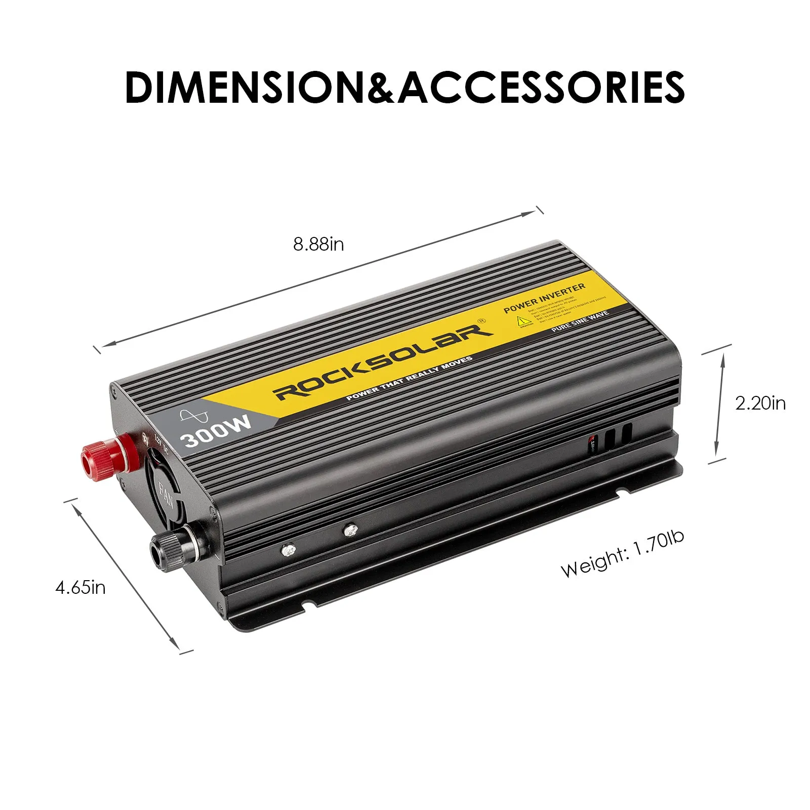ROCKSOLAR 300W 12V Pure Sine Wave Power Inverter