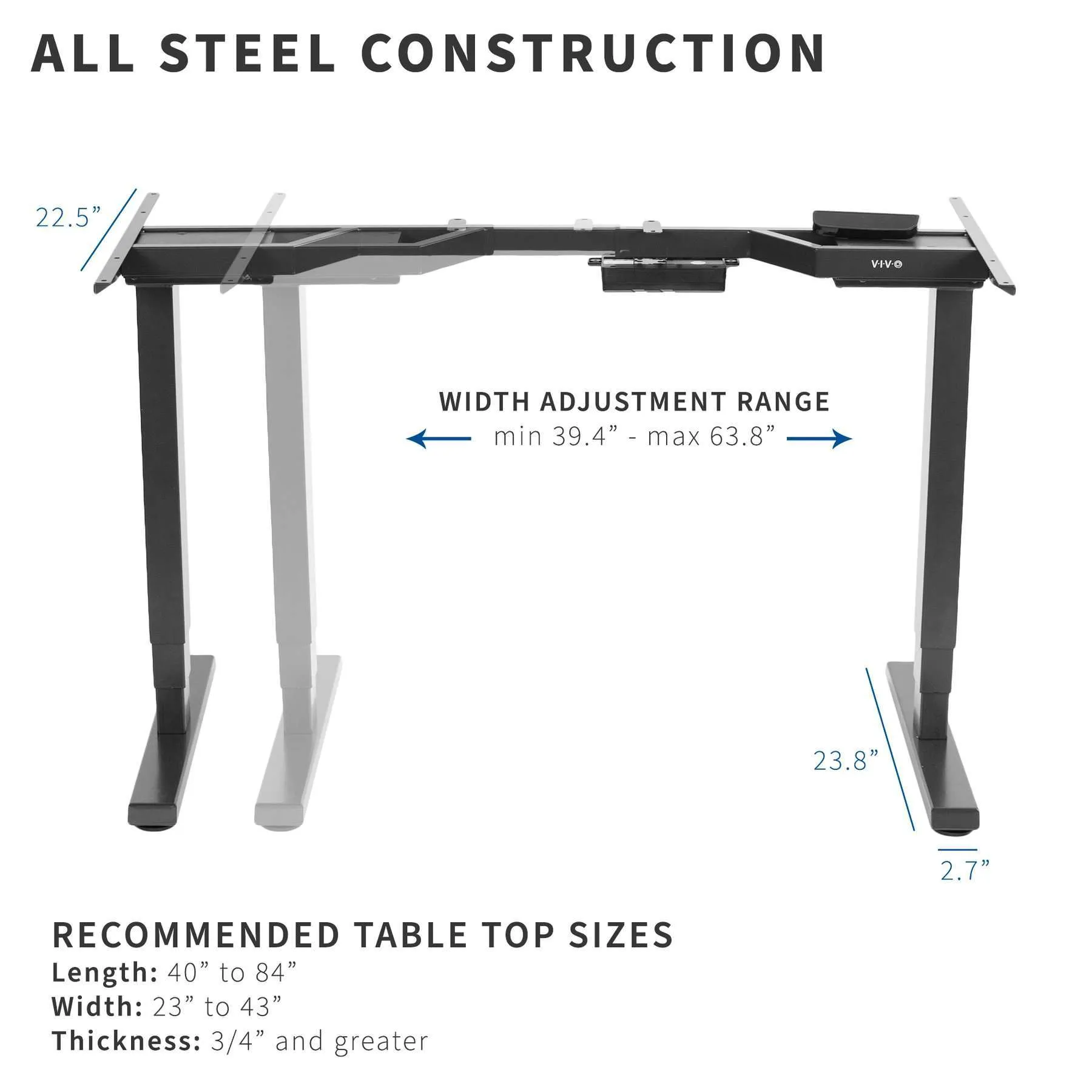 VIVO 39"-64" Electric Dual Motor Desk Frame, DESK-EV02RB/EV02RW