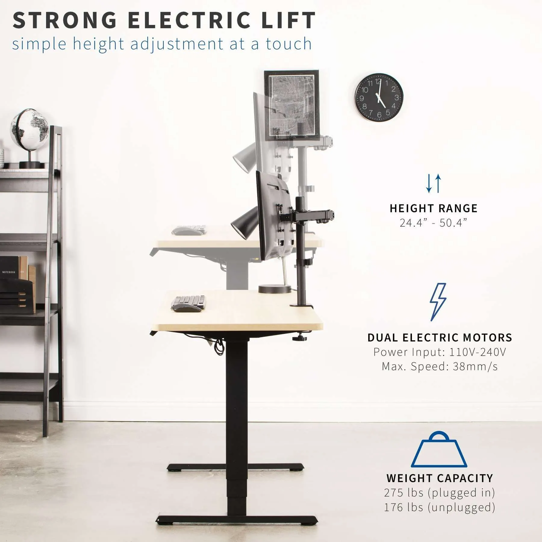 VIVO 39"-64" Electric Dual Motor Desk Frame, DESK-EV02RB/EV02RW