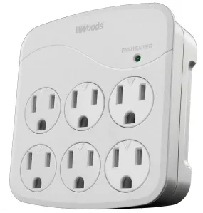 Woods 41076 Power Surge Protector with 6 Outlets, White, 1440J